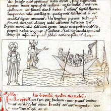 Manuscript called 'Homiliari de Beda' representing Jesus walking on the water.