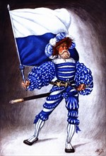 Flag bearer from the canton of Lucerna, c. 1510. Color engraving from 1943, published by Editions?