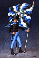 Flag bearer from the canton of Grisons, c. 1809. Color engraving from 1943, published by Editions?