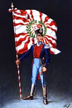 Flag bearer from the canton of Valais, c. 1819. Color engraving from 1943, published by Editions ?