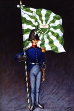Flag bearer from the canton of Vaud, c. 1815. Color engraving from 1943, published by Editions Fr?