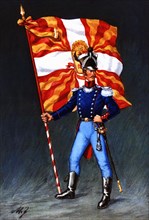 Flag bearer from the canton of Genève, c. 1815. Color engraving from 1943, published by Editions ?