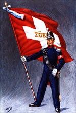 Flag bearer from the canton of Zurich, c. 1852. Color engraving from 1943, published by Editions ?