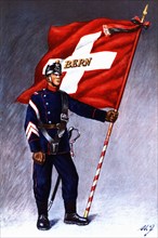 Flag bearer from the canton of Berna, c, 1912. Color engraving from 1943, published by Editions F?
