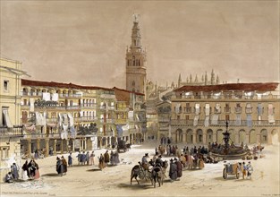 Plaza de San Francisco in Seville, 19th century drawing.