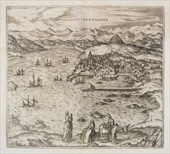 View of the city of Santander. Engraving for the work 'Civitates Orbis Terrarrum', 1576, by Georg?