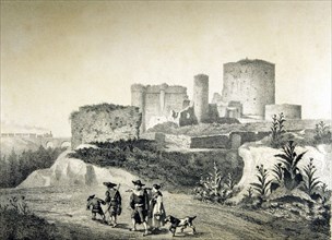 View of the ruins of the castle of Arévalo (Ávila), engraving in the book 'Memories and beauties ?