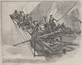 Corsairs of the Caribbean Sea, prepared for boarding a ship, engraving from 1860.