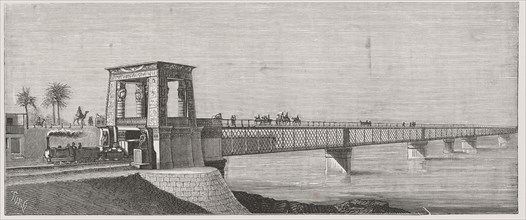 Iron Bridge over the River Nile in Mansura, engraving from 1878.