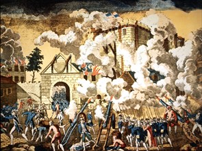French Revolution, the taking of the Bastille, vintage engraving.