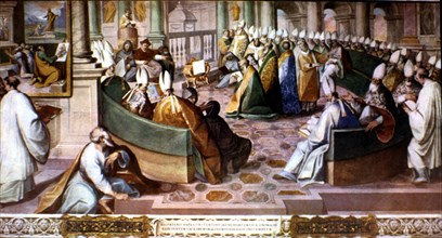 Second Council of Nicaea, held in 787 under Pope Adrian I and the reign of Constantine VI, fresco?