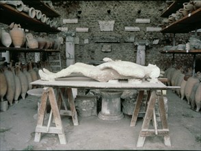Plaster reproduction of an inhabitant of Pompeii died during the eruption of Vesuvius.