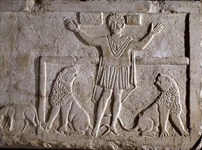 Daniel in the lions' Hebrew prophet Daniel, detail of the relief in the sarcophagus in Ecija.