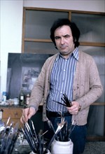 Cristobal Toral (1940 -) Spanish Painter in his study in Madrid, photo of 1987.