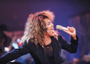 Tina Turner, American singer, photo in a performance in Madrid in 1990.
