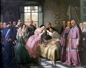 Elizabeth II (1830 - 1904), Queen of Spain born in Madrid, 'The Queen visiting a hospital,' Oil p?