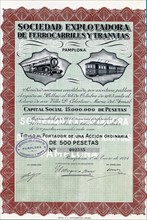 Action of 500 pesetas of Sociedad explotadora de ferrocarriles y tranvías, S.A., (railway company?