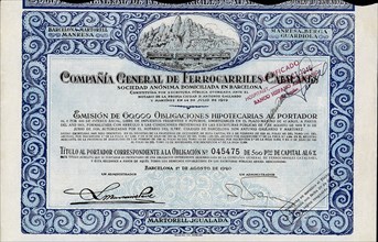 Obligation of 500 pesetas of the Compañía General de Ferrocarriles Catalanes, S.A., at 6%, Barcel?