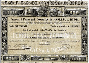 Priority share of 500 pesetas from the Tranvía o Ferrocarril Económico de Manresa a Berga, SA, Ba?
