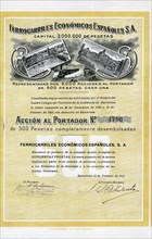500 pesetas share from the Ferrocarriles Económicos Españoles, S.A., from Girona to Palamos, Barc?