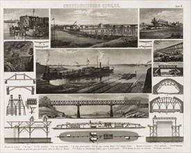 Several engravings of civil constructions for railway traffic, Madrid 1881.