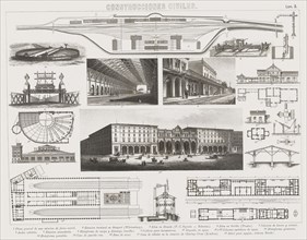 Several engravings of civil constructions for railway traffic, Madrid 1882.