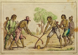 Game of Cineca, folk customs of the natives, 19th century, French engraving.