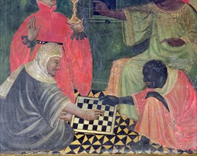 Moor and Christian playing chess, table in the 'Altar of St. Nicholas, Saint Clara and Saint Anth?