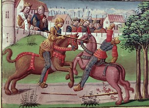 Gentlemen's Tournament of the Carolingian period, miniature in the incunable 'Ogier le Danois', p?