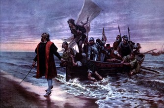 Discovery of America, landing by Christopher Columbus in the first territory discovered..