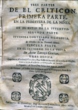 Cover of the first part of 'El Criticón' (The Fault Finder) by Baltasar Gracian, printed edition ?