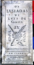 Cover of the work 'Os Luisiadas' by Luis Vaz de Camoes, edition printed in Lisbon in 1631.