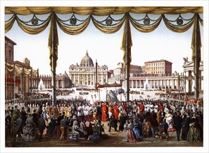 Pontifical ceremonies. Procession of the Holy Sacraments in Saint Peter's square. Color engraving?