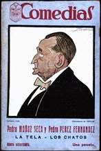 Cover of the publication 'Comedias'. Caricature of Antonio Paso Cano (1870-1958). Siglo XX publis?