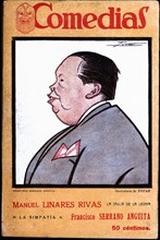 Cover of the publication 'Comedias'. Caricature of Francisco Serrano Anguita (1887-1968). Siglo X?