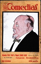 Cover of the publication 'Comedias'. Caricature of Manuel Linares-Rivas Astray-Caneda (1866-1938)?