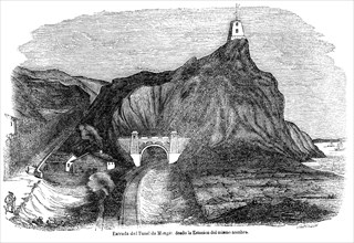 Tunnel in Montgat of the railway line Barcelona-Mataró, engraving, 1849.