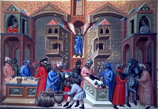 Initial page with different scenes. Miniature in 'Códice Justiniano Institutiones Feudorum et Ali?