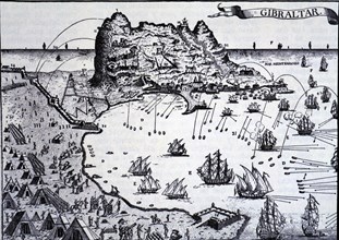 Bombing on Gibraltar during the siege of 1782, engraving.