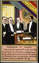 Proclamation of the Second Republic, resignation of Alphonse XIII royal powers to prime minister ?