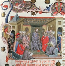 Alphonse III The Benign (1327 - 1336) chairing the Courts held in Montblanc, in 1330, detail, min?