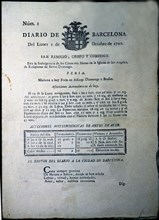 Cover of the 'Diario de Barcelona', doyen of the Spanish press, No. 1 of 1st. October 1792, facsi?