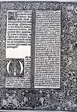 Front page of the print edition in Valencia in 1490 for 'Tirant lo Blanch', by Joanot Martorell.