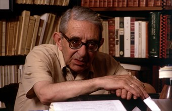 Gonzalo Torrente Ballester (1910-1999), Spanish writer, in his study.