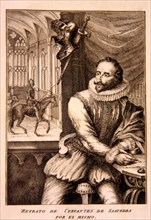 Miguel de Cervantes Saavedra (1547-1616), self-portrait  in 'Don Quixote', Madrid edition of 1674?