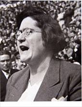 Federica Montseny (1905-1994), Spanish anarchist leader, during a miting in Barcelona.