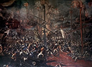 Battle of Lepanto (7-10-1571), oil by Michele Vicentino.