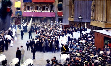 Exit of the procession of Corpus from Santa Maria del Mar, 1907, oil painting by Ramón Casas.