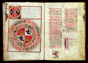 Cover and first page of the 'Ordenamiento de Alcalá' (laws of Alcalá), 15th century.