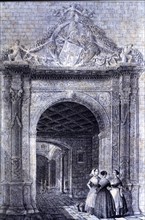 Door of the old house Gralla in Portaferrisa street in Barcelona, ??engraving by F.X. Parcerisa, ?